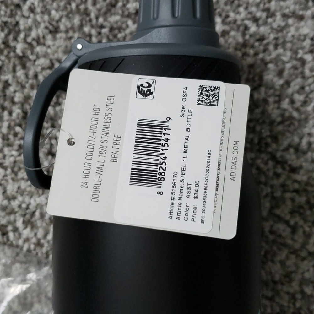 Adidas 1L Stainless Steel Bottle Black - Picture 3 of 7
